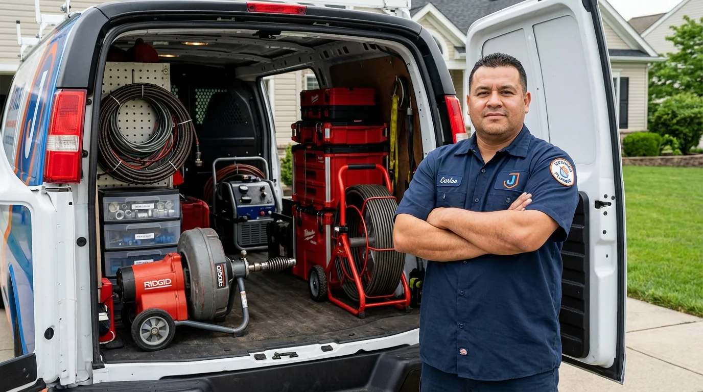 Professional drain cleaning equipment and Johns Plumbing LLC plumber in Brightwaters