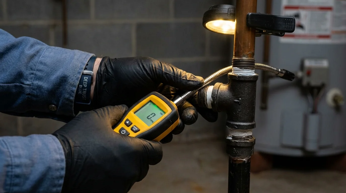 Gas leak detection with electronic sniffer by Johns Plumbing LLC in Brightwaters