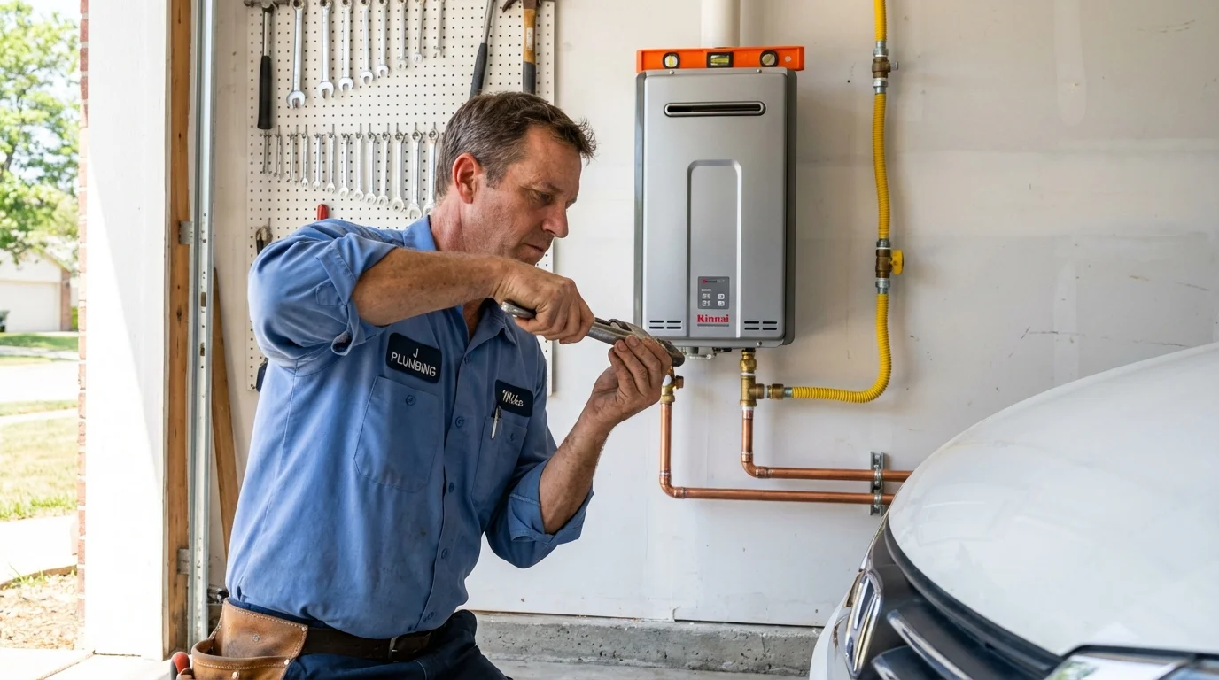 Tankless water heater installation by a Johns Plumbing LLC plumber in Brightwaters
